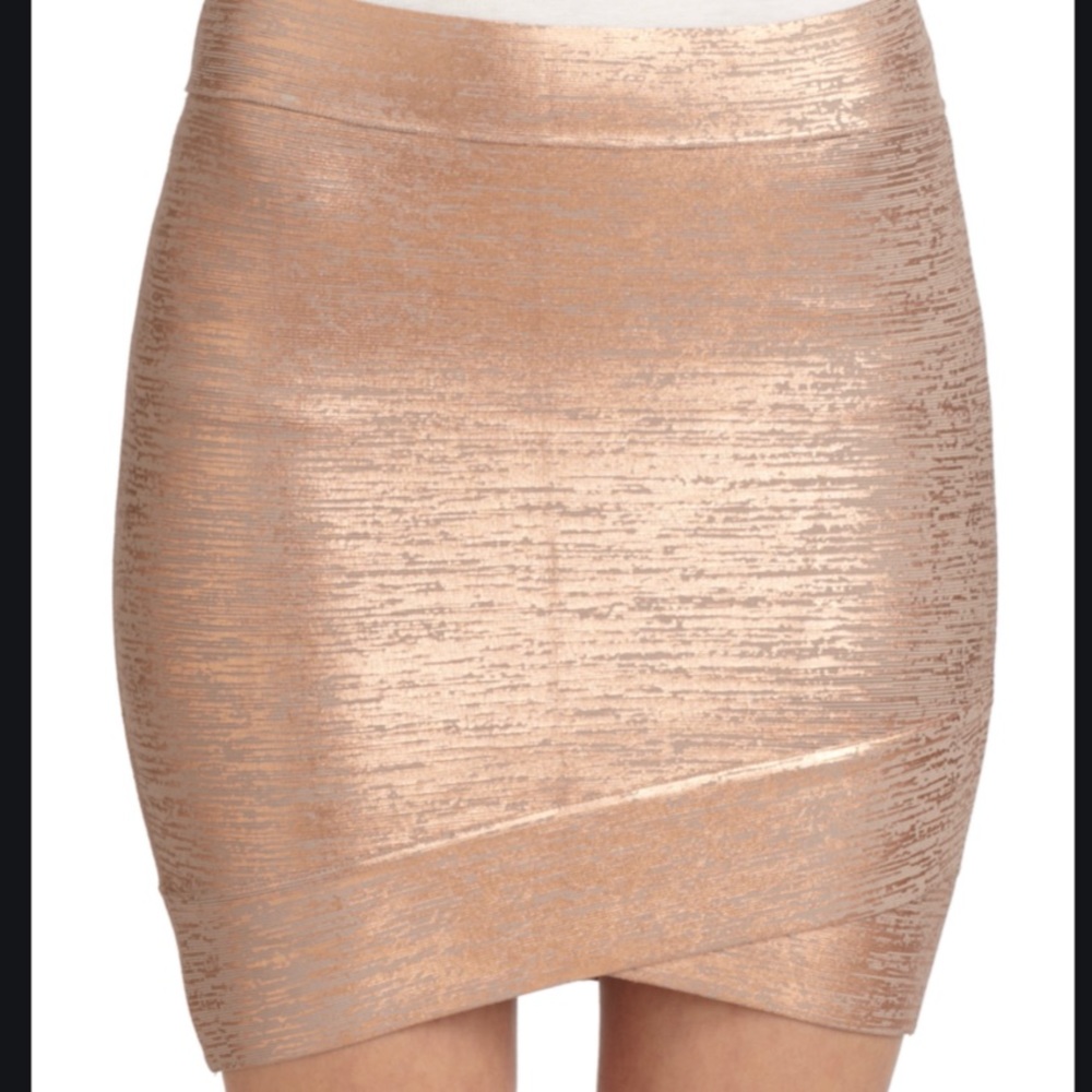 BCBG Metallic Mini Skirt in Rose Gold